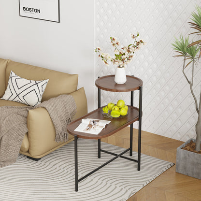 2-Tier Oval Coffee Table with Wood Storage Shelves