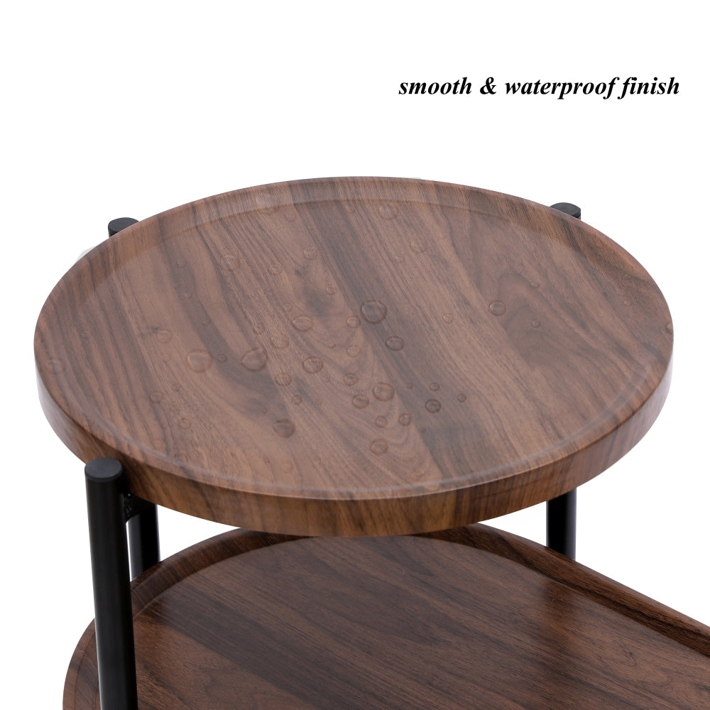 2-Tier Oval Coffee Table with Wood Storage Shelves