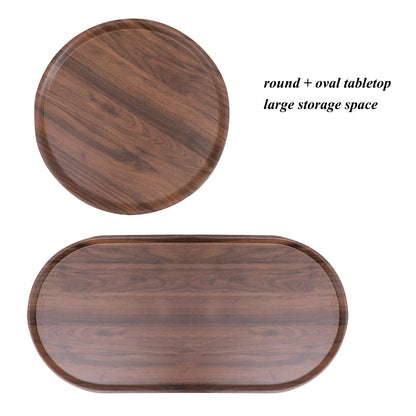 2-Tier Oval Coffee Table with Wood Storage Shelves