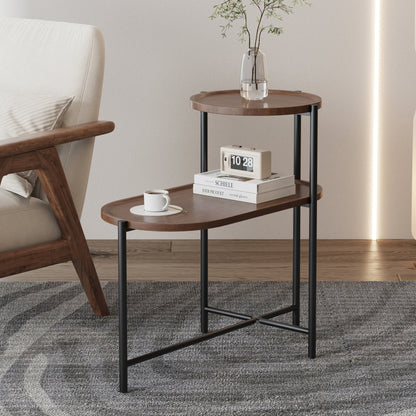 2-Tier Oval Coffee Table with Wood Storage Shelves