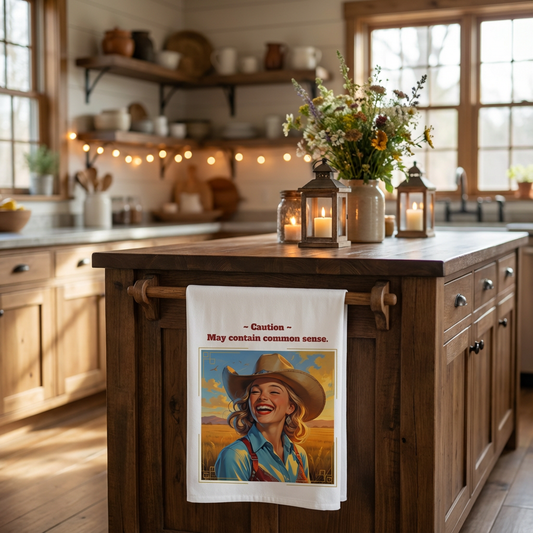 Funny Vintage Cowgirl Tea Towel