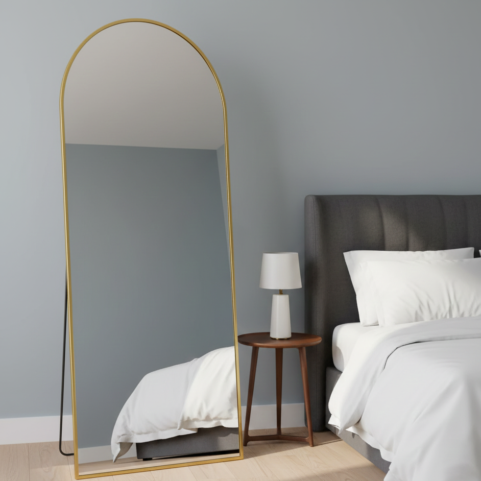 Full-Length Arched Floor Mirror with Stand