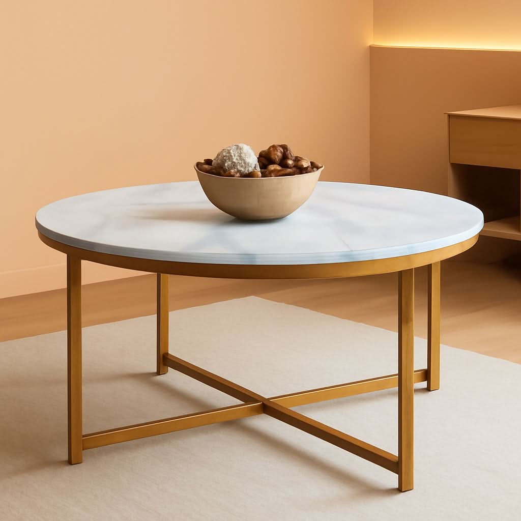 Round Faux Marble Coffee Table