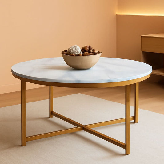 Round Faux Marble Coffee Table