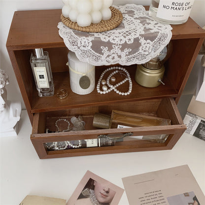 Retro Wooden Desktop Storage Cabinet with Drawers