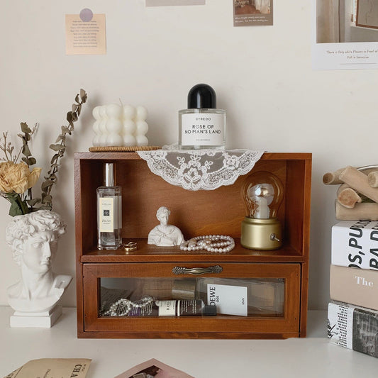 Retro Wooden Desktop Storage Cabinet with Drawers
