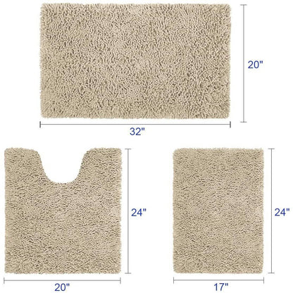 3 Piece Chenille Bathroom Rug Set