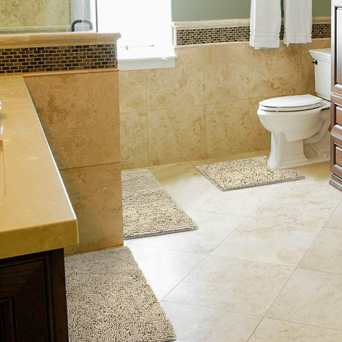 3 Piece Chenille Bathroom Rug Set