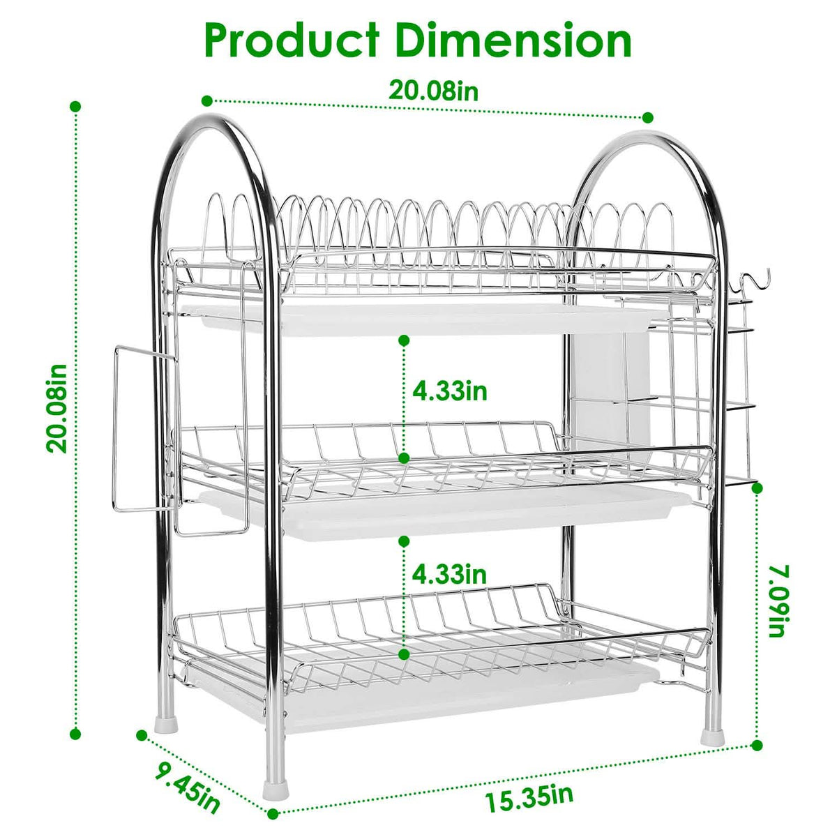 3-Tier Dish Drying Rack with Drain Trays