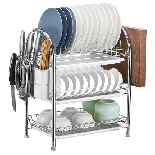 3-Tier Dish Drying Rack with Drain Trays