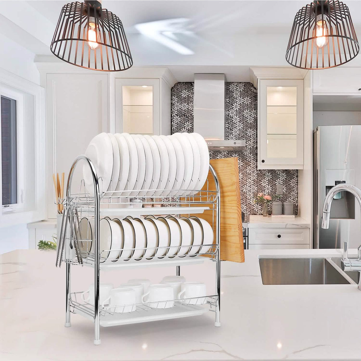 3-Tier Dish Drying Rack with Drain Trays