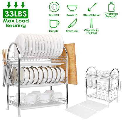 3-Tier Dish Drying Rack with Drain Trays