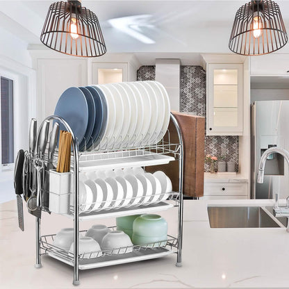 3-Tier Dish Drying Rack with Drain Trays