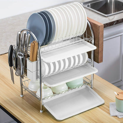 3-Tier Dish Drying Rack with Drain Trays