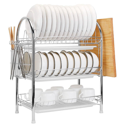 3-Tier Dish Drying Rack with Drain Trays