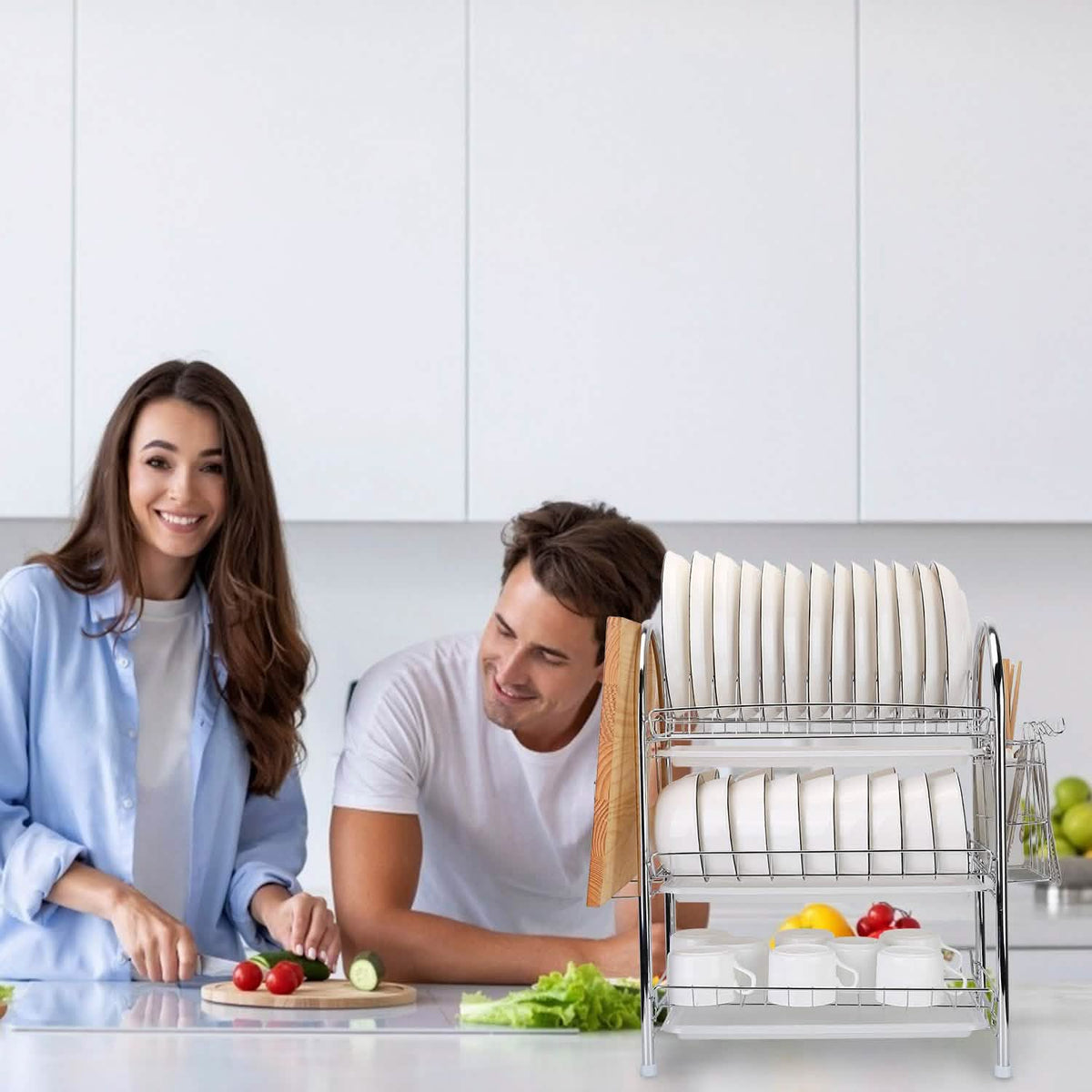 3-Tier Dish Drying Rack with Drain Trays