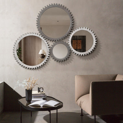 Wall Mirror Round Gear-Shape Wood Frame