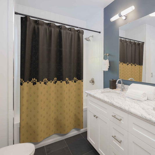 Black & Gold Paw Print Shower Curtain