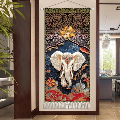 Thai Zen Elephant Fabric Wall Hanging Tapestry