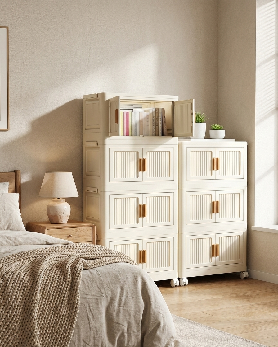 Foldable Rolling Storage Bin Cabinet