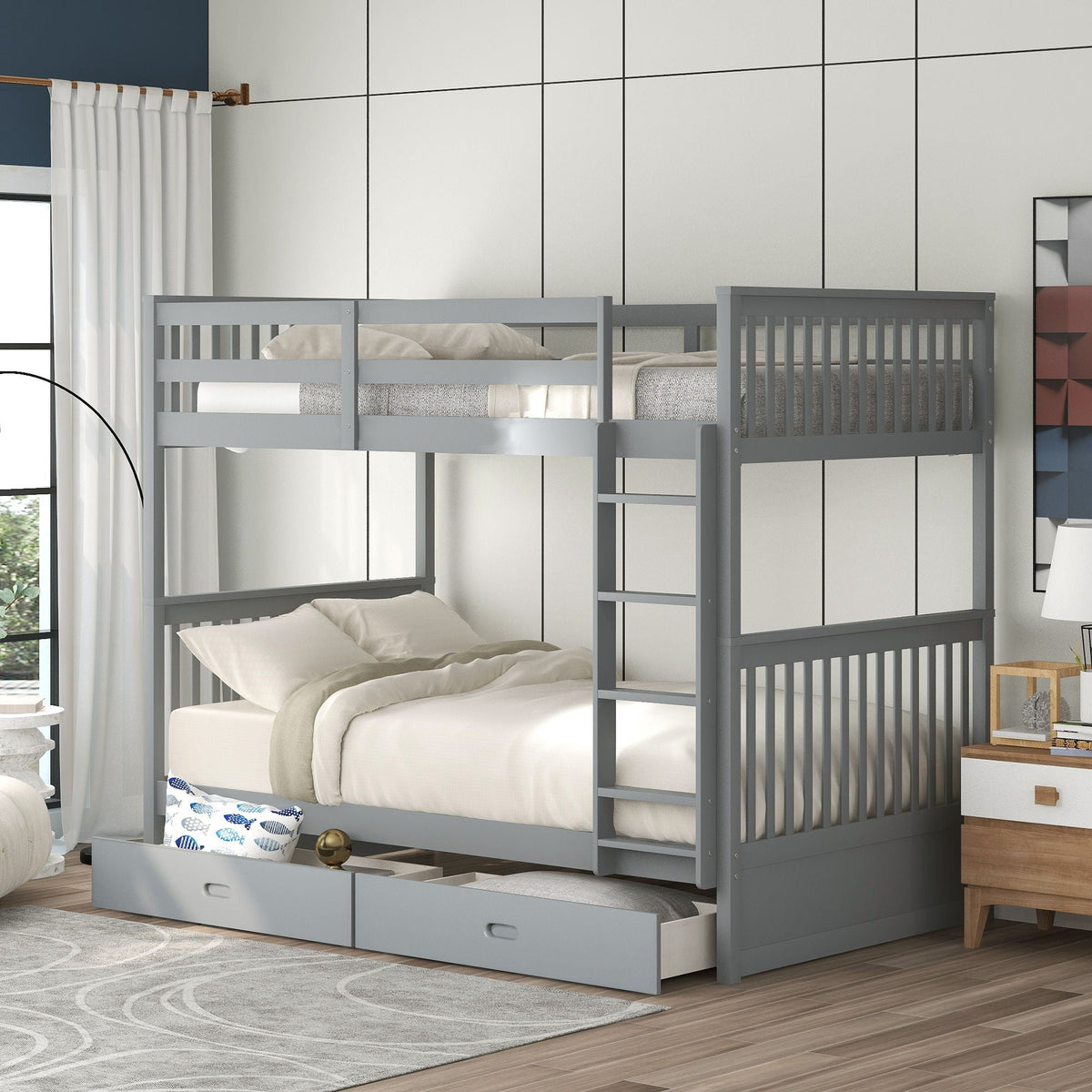 Bunk Bed With Ladders & 2 Storage Drawers