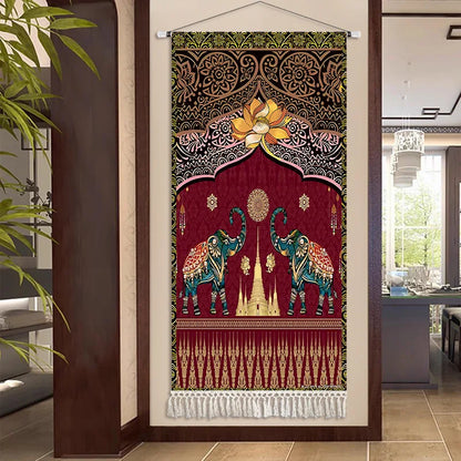 Thai Zen Elephant Fabric Wall Hanging Tapestry