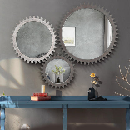 Wall Mirror Round Gear-Shape Wood Frame
