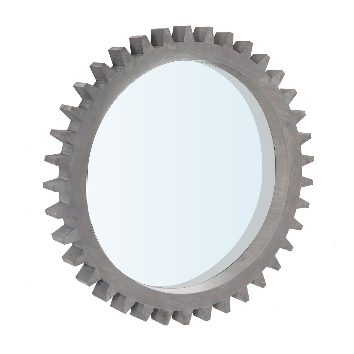 Wall Mirror Round Gear-Shape Wood Frame