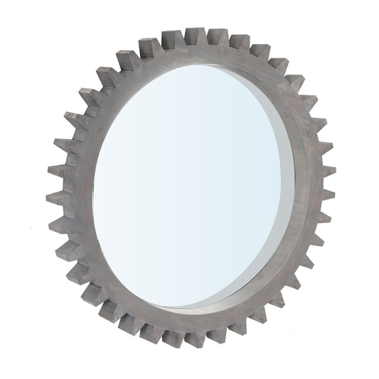 Wall Mirror Round Gear-Shape Wood Frame