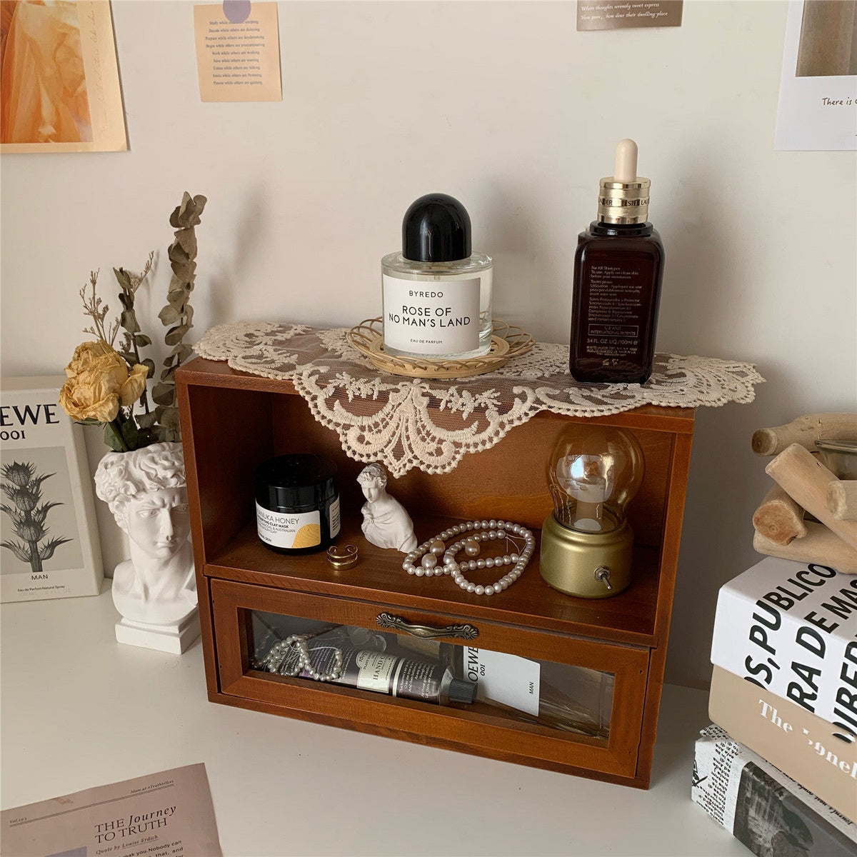Retro Wooden Desktop Storage Cabinet with Drawers
