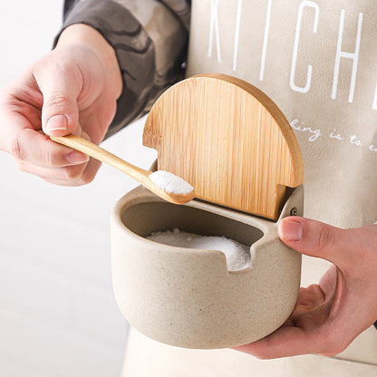 Japanese Ceramic Bamboo and Wood Lid Set