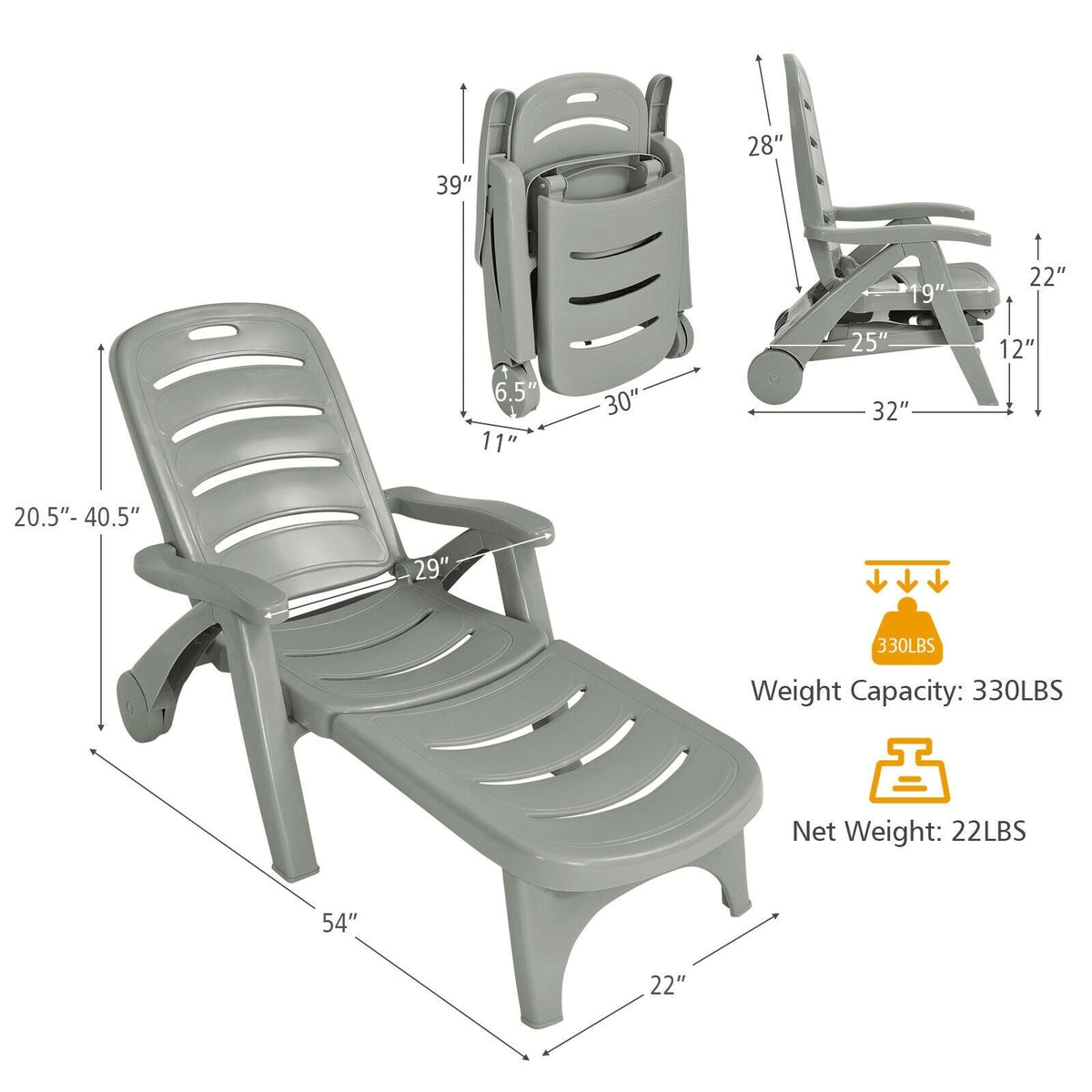 Adjustable Folding Lounger Chaise Chair