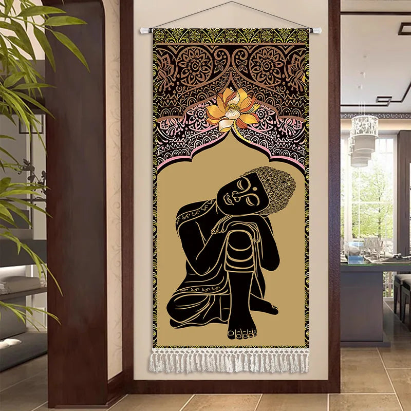 Thai Zen Elephant Fabric Wall Hanging Tapestry