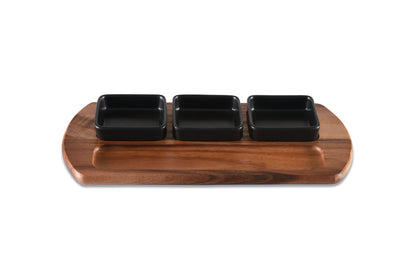 Charcuterie Serving Tray with 3 Square Ceramic Bowls