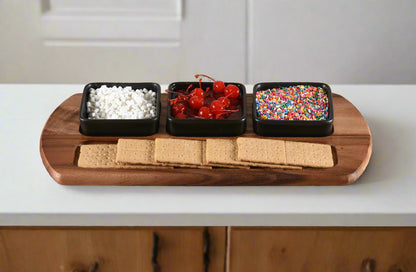 Charcuterie Serving Tray with 3 Square Ceramic Bowls