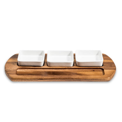 Charcuterie Serving Tray with 3 Square Ceramic Bowls