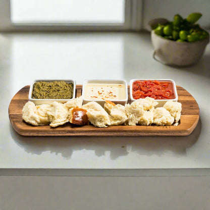 Charcuterie Serving Tray with 3 Square Ceramic Bowls