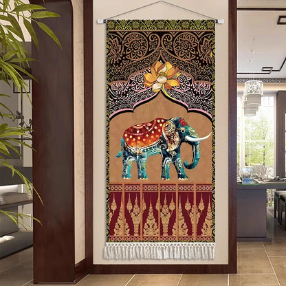 Thai Zen Elephant Fabric Wall Hanging Tapestry