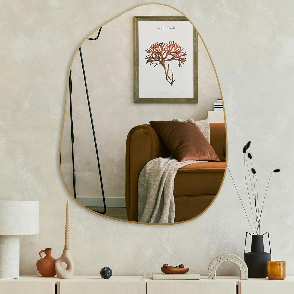 Contemporary Wall Mirror With Gold Fram