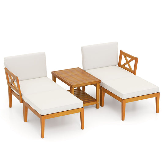 Acacia Wood Patio Chaise Lounge Chair Set