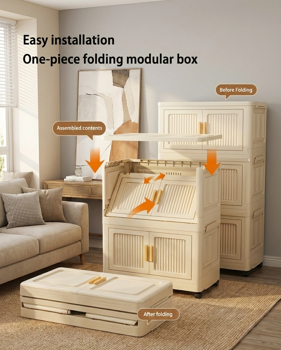Foldable Rolling Storage Bin Cabinet