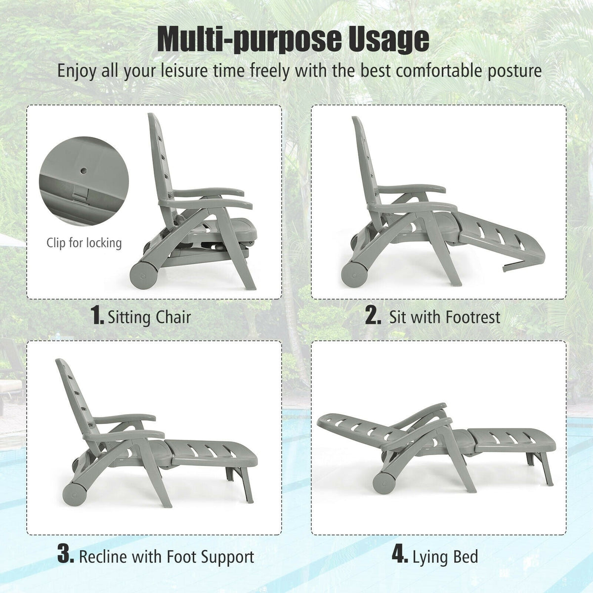 Adjustable Folding Lounger Chaise Chair