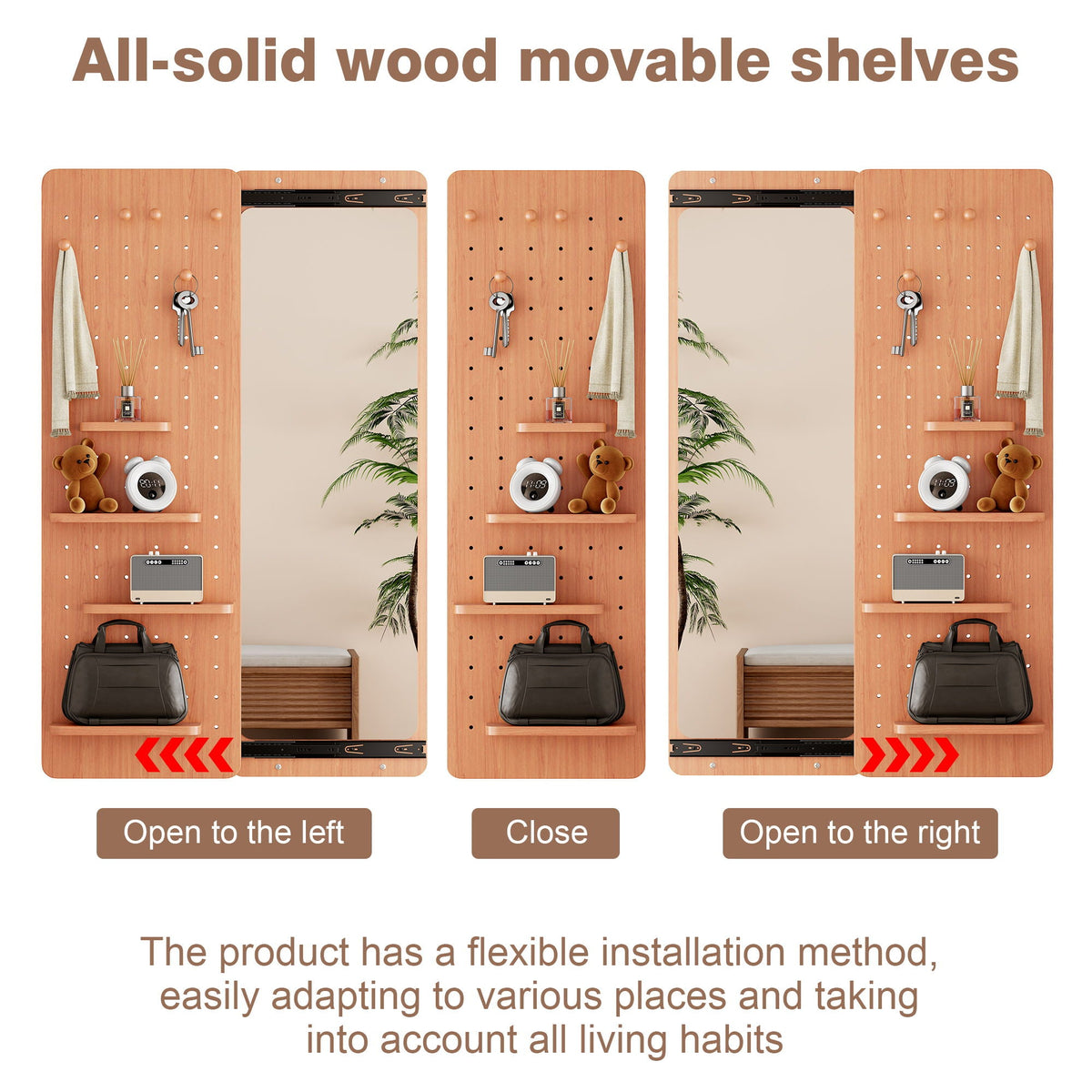 Wall Mounted Full Length Mirror with Shelf