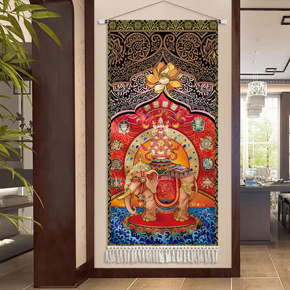 Thai Zen Elephant Fabric Wall Hanging Tapestry