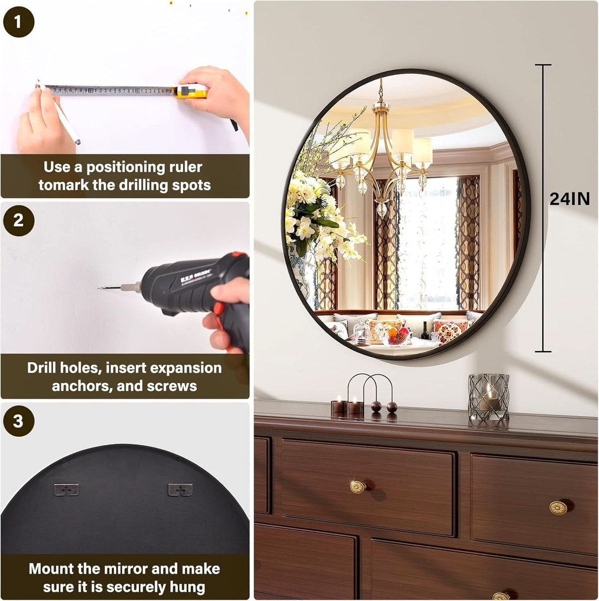 24-Inch Matte Black Round Wall Mirror