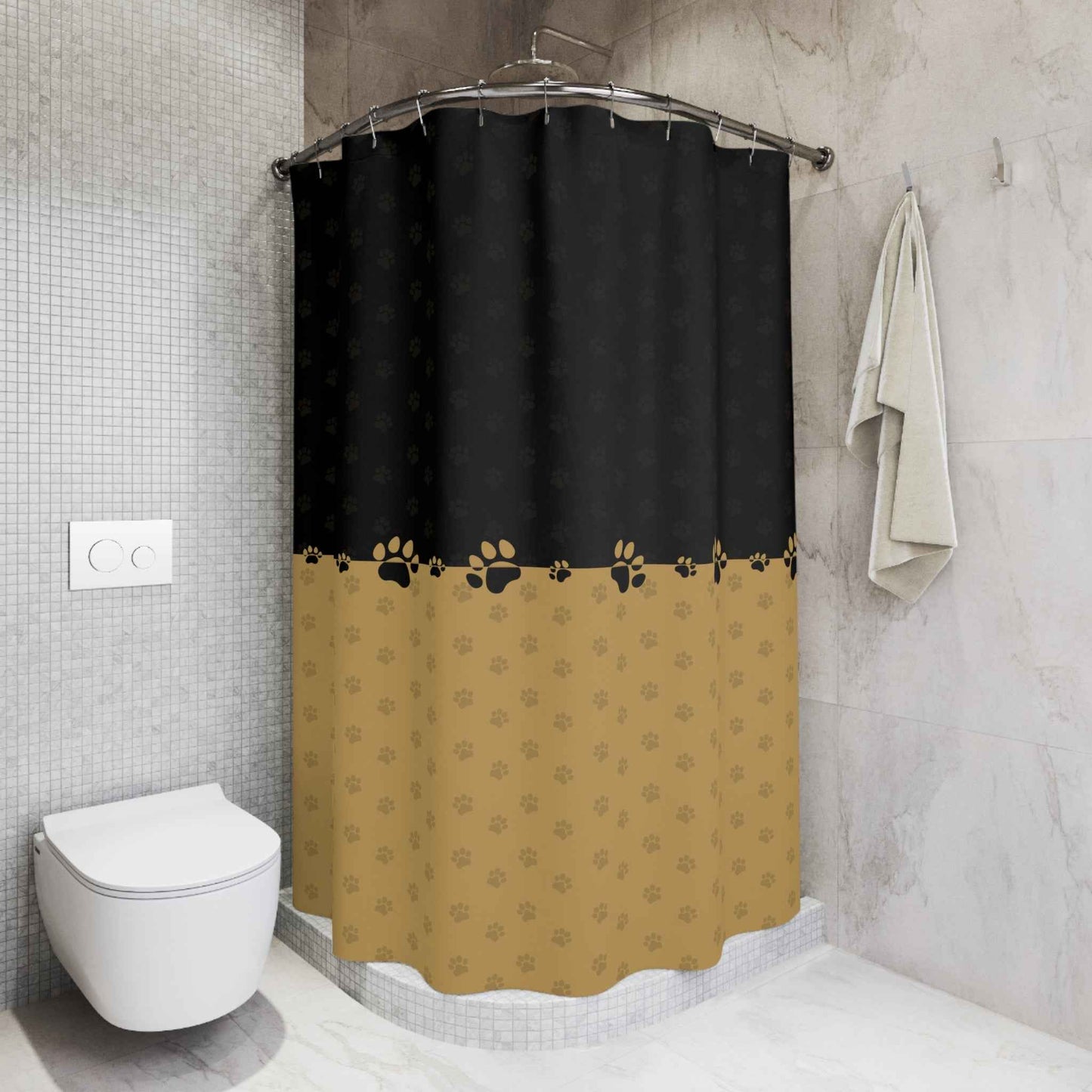 Black & Gold Paw Print Shower Curtain