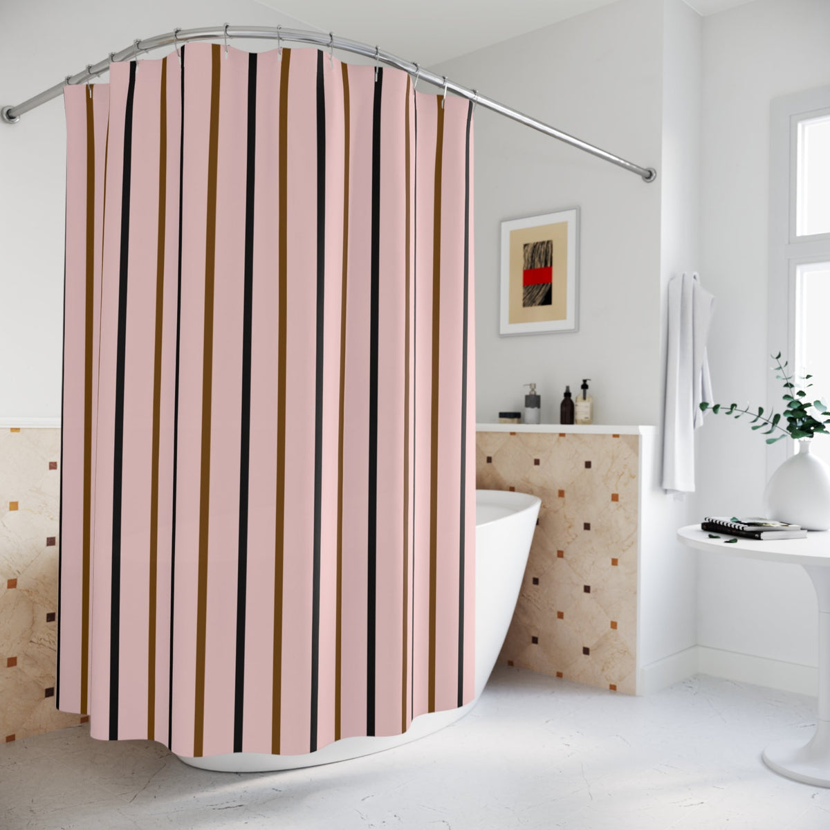 Sophisticated Pink Striped Shower Curtain