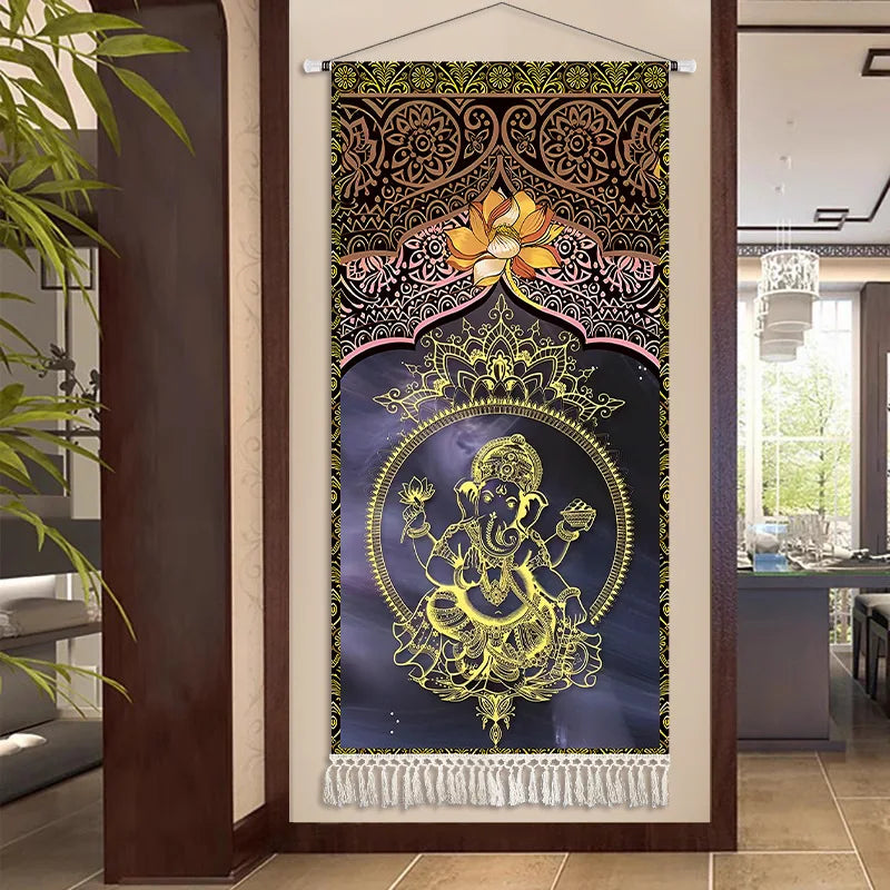 Thai Zen Elephant Fabric Wall Hanging Tapestry