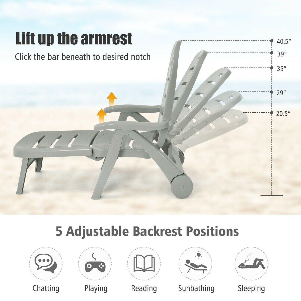 Adjustable Folding Lounger Chaise Chair