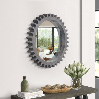 Wall Mirror Round Gear-Shape Wood Frame
